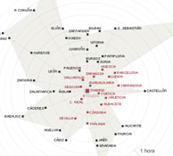 Timemap of distances in Spain by train